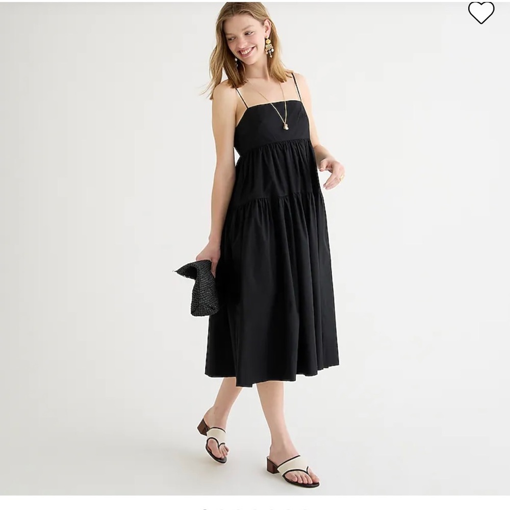 NWT J.Crew Black Tier Tie-Back Cotton Poplin Dress size 2